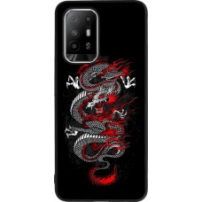 Coque OPPO F19 Pro+ - Silicone rigide noir Japanese style Dragon Tattoo Red Black