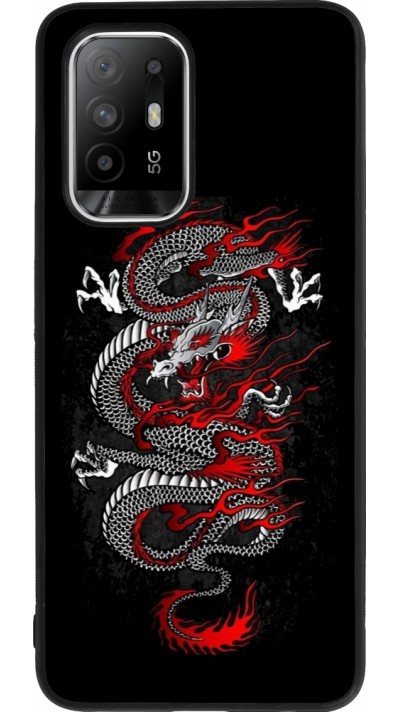 Coque OPPO F19 Pro+ - Silicone rigide noir Japanese style Dragon Tattoo Red Black