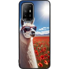 OPPO F19 Pro+ Case Hülle - Silikon schwarz Lama Chic in Mohnblume