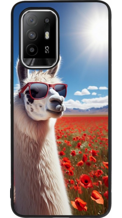 OPPO F19 Pro+ Case Hülle - Silikon schwarz Lama Chic in Mohnblume