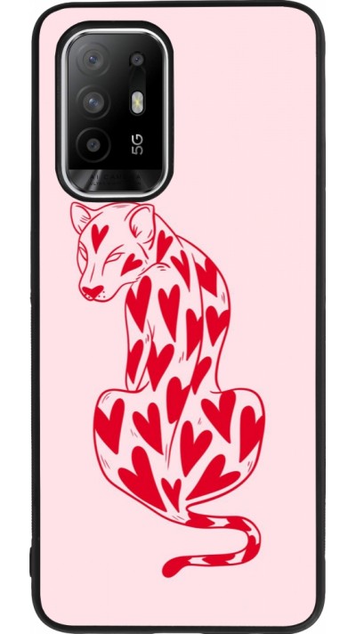OPPO F19 Pro+ Case Hülle - Silikon schwarz Leopard with hearts 2026