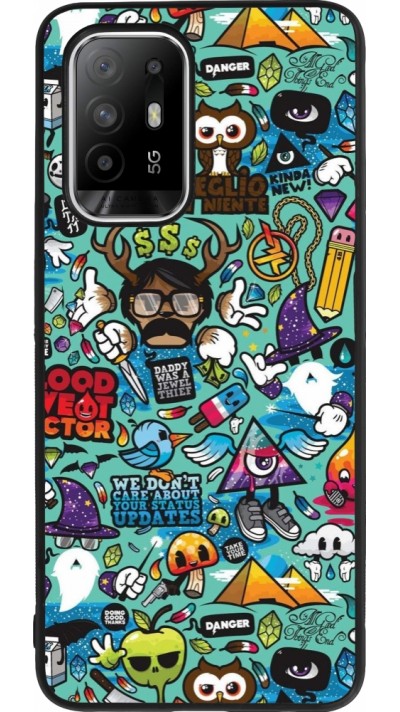 Coque OPPO F19 Pro+ - Silicone rigide noir Mixed Cartoons Turquoise