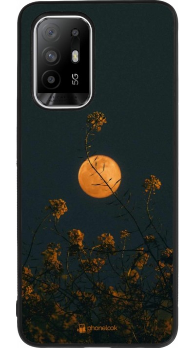 Coque OPPO F19 Pro+ - Silicone rigide noir Moon Flowers