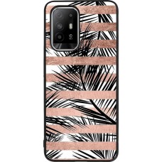 Coque OPPO F19 Pro+ - Silicone rigide noir Palm trees gold stripes
