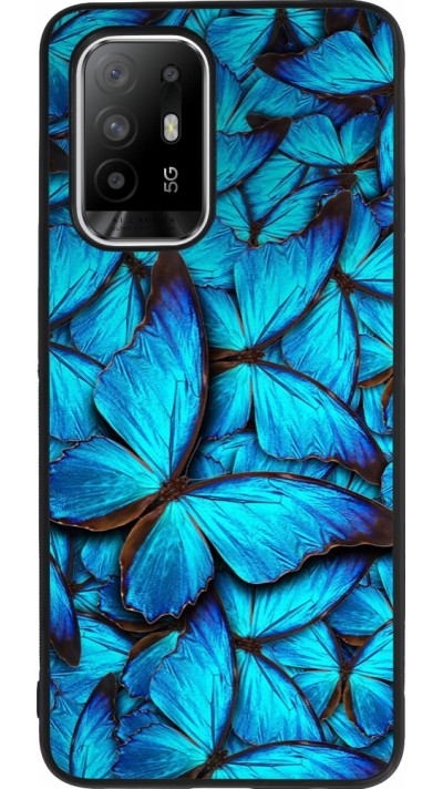 Coque OPPO F19 Pro+ - Silicone rigide noir Papillon bleu