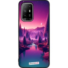 Coque OPPO F19 Pro+ - Silicone rigide noir Paysage Violet-Rose