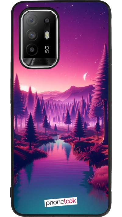OPPO F19 Pro+ Case Hülle - Silikon schwarz Lila-rosa Landschaft