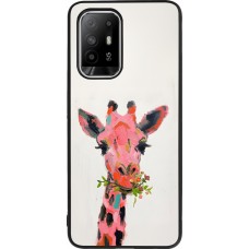 OPPO F19 Pro+ Case Hülle - Silikon schwarz Pink Girafe Paint