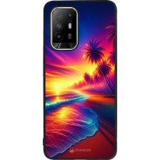 OPPO F19 Pro+ Case Hülle - Silikon schwarz Strand Sonnenuntergang auffällig