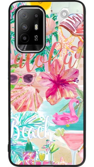 OPPO F19 Pro+ Case Hülle - Silikon schwarz Preppy Collage Aloha