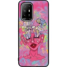 Coque OPPO F19 Pro+ - Silicone rigide noir Psychedelic pink mushroom