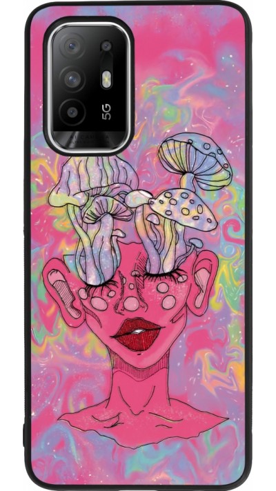 OPPO F19 Pro+ Case Hülle - Silikon schwarz Psychedelic pink mushroom