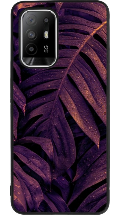 OPPO F19 Pro+ Case Hülle - Silikon schwarz Purple Light Leaves