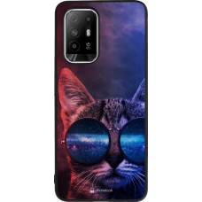 Coque OPPO F19 Pro+ - Silicone rigide noir Red Blue Cat Glasses