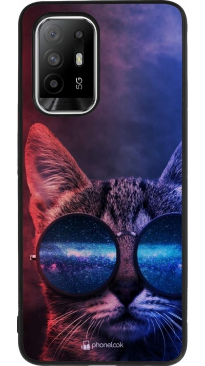 OPPO F19 Pro+ Case Hülle - Silikon schwarz Red Blue Cat Glasses