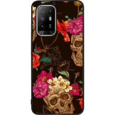 Coque OPPO F19 Pro+ - Silicone rigide noir Skulls and flowers