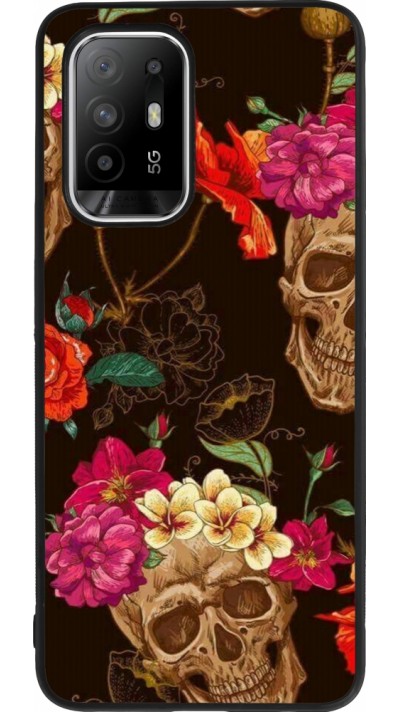 OPPO F19 Pro+ Case Hülle - Silikon schwarz Skulls and flowers