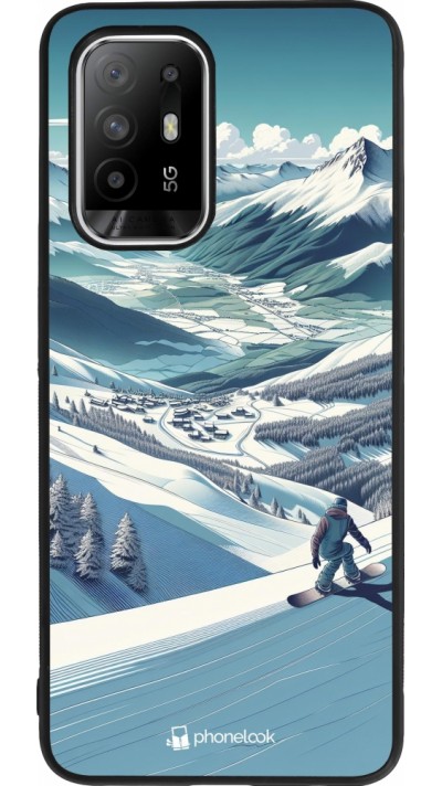 OPPO F19 Pro+ Case Hülle - Silikon schwarz Snowboarder Berg