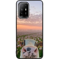 OPPO F19 Pro+ Case Hülle - Silikon schwarz Cow with tulips Spring 2026