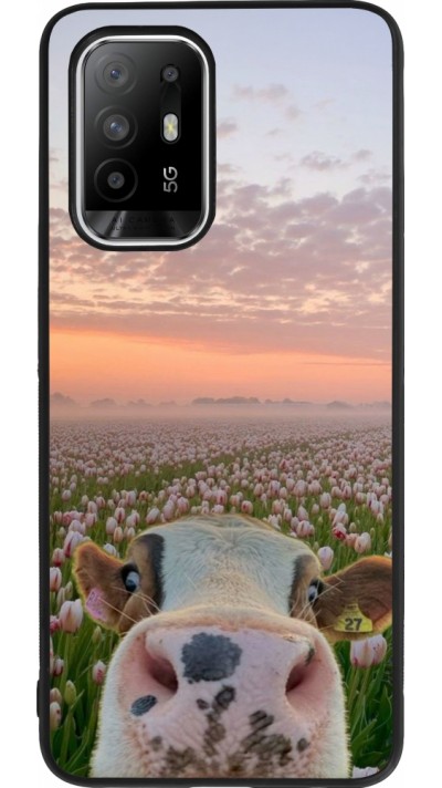 OPPO F19 Pro+ Case Hülle - Silikon schwarz Cow with tulips Spring 2026