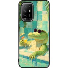 Coque OPPO F19 Pro+ - Silicone rigide noir Crocodile in the swimming pool Summer 2026