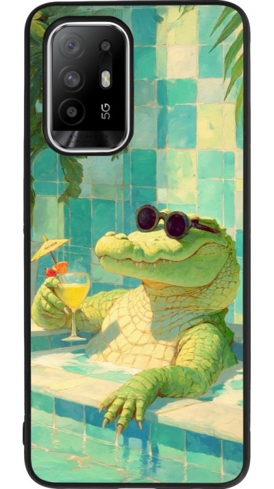 Coque OPPO F19 Pro+ - Silicone rigide noir Crocodile in the swimming pool Summer 2026