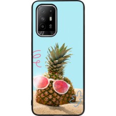 Coque OPPO F19 Pro+ - Silicone rigide noir Pineapple with glasses Summer 2026