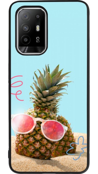 Coque OPPO F19 Pro+ - Silicone rigide noir Pineapple with glasses Summer 2026