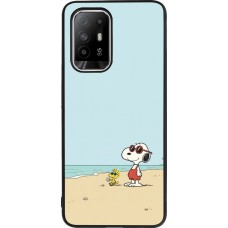 Coque OPPO F19 Pro+ - Silicone rigide noir Snoopy on the beach Summer 2026