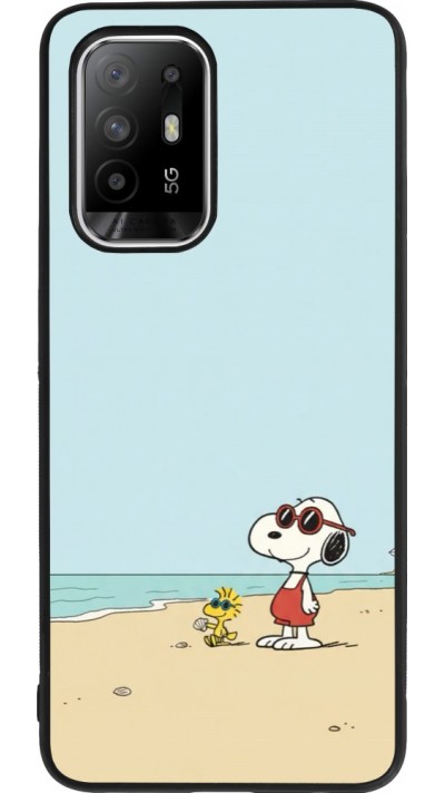 Coque OPPO F19 Pro+ - Silicone rigide noir Snoopy on the beach Summer 2026