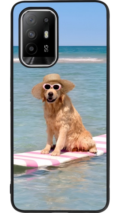 OPPO F19 Pro+ Case Hülle - Silikon schwarz Summer Dog on Paddle