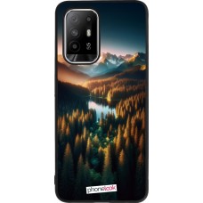 OPPO F19 Pro+ Case Hülle - Silikon schwarz Sonnenuntergang Waldsee