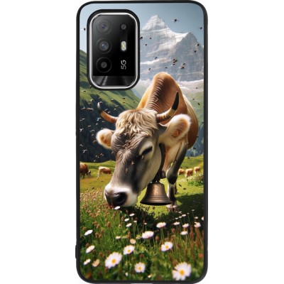 Coque OPPO F19 Pro+ - Silicone rigide noir Vache montagne Valais