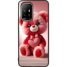 Coque OPPO F19 Pro+ - Silicone rigide noir Valentine 2024 Ourson rose