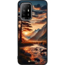 OPPO F19 Pro+ Case Hülle - Silikon schwarz Tal Sonnenuntergang Hirsch Baum