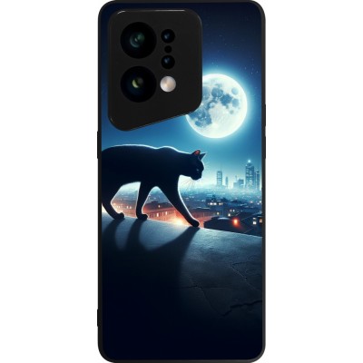 Coque OPPO Find X5 - Silicone rigide noir Chat noir sous la pleine lune