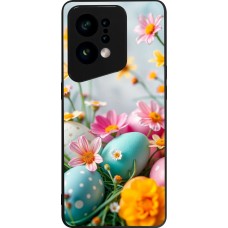 Coque OPPO Find X5 - Silicone rigide noir Easter 2026 Eggs with flowers