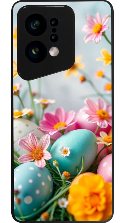 Coque OPPO Find X5 - Silicone rigide noir Easter 2026 Eggs with flowers