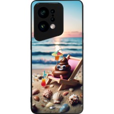 Coque OPPO Find X5 - Silicone rigide noir Emoji caca sur chaise longue