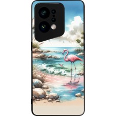 Coque OPPO Find X5 - Silicone rigide noir Flamant rose aquarelle