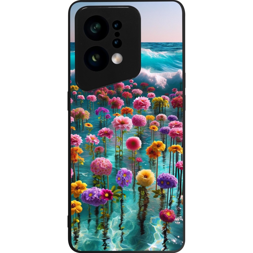 Coque OPPO Find X5 - Silicone rigide noir Flower sea waves