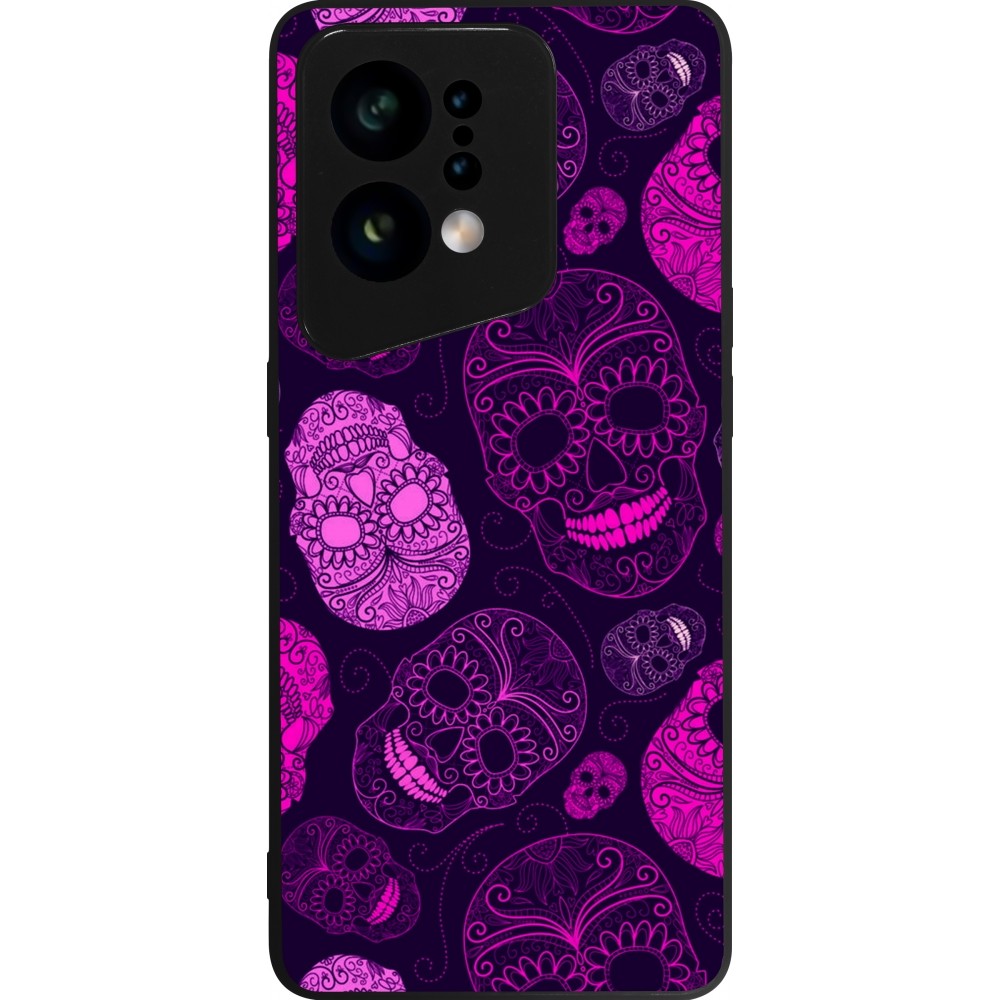 Coque OPPO Find X5 - Silicone rigide noir Halloween 2023 pink skulls