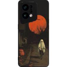 Coque OPPO Find X5 - Silicone rigide noir Halloween 2025 Ghost on a bicycle