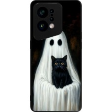 Coque OPPO Find X5 - Silicone rigide noir Halloween 2025 Ghost with black cat