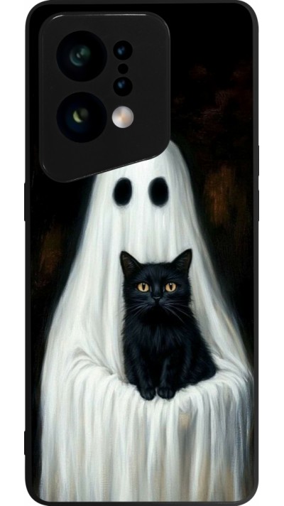 Coque OPPO Find X5 - Silicone rigide noir Halloween 2025 Ghost with black cat
