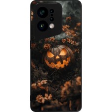 Coque OPPO Find X5 - Silicone rigide noir Halloween 2025 Pumpkin with flowers