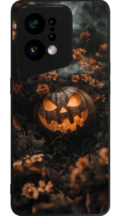 Coque OPPO Find X5 - Silicone rigide noir Halloween 2025 Pumpkin with flowers