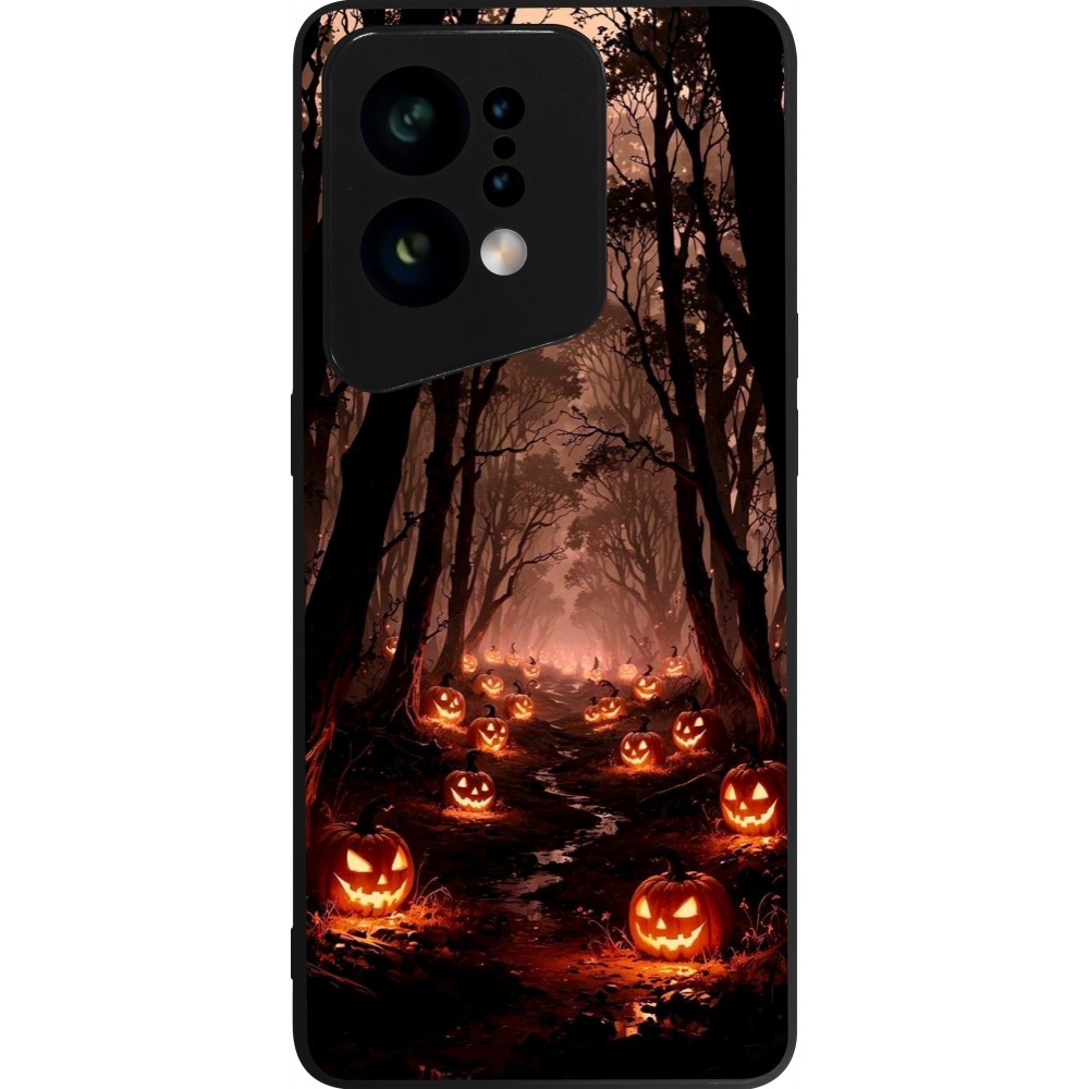 Coque OPPO Find X5 - Silicone rigide noir Halloween 2025 Road of Terrifying Pumpkins