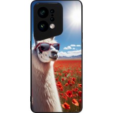 OPPO Find X5 Case Hülle - Silikon schwarz Lama Chic in Mohnblume