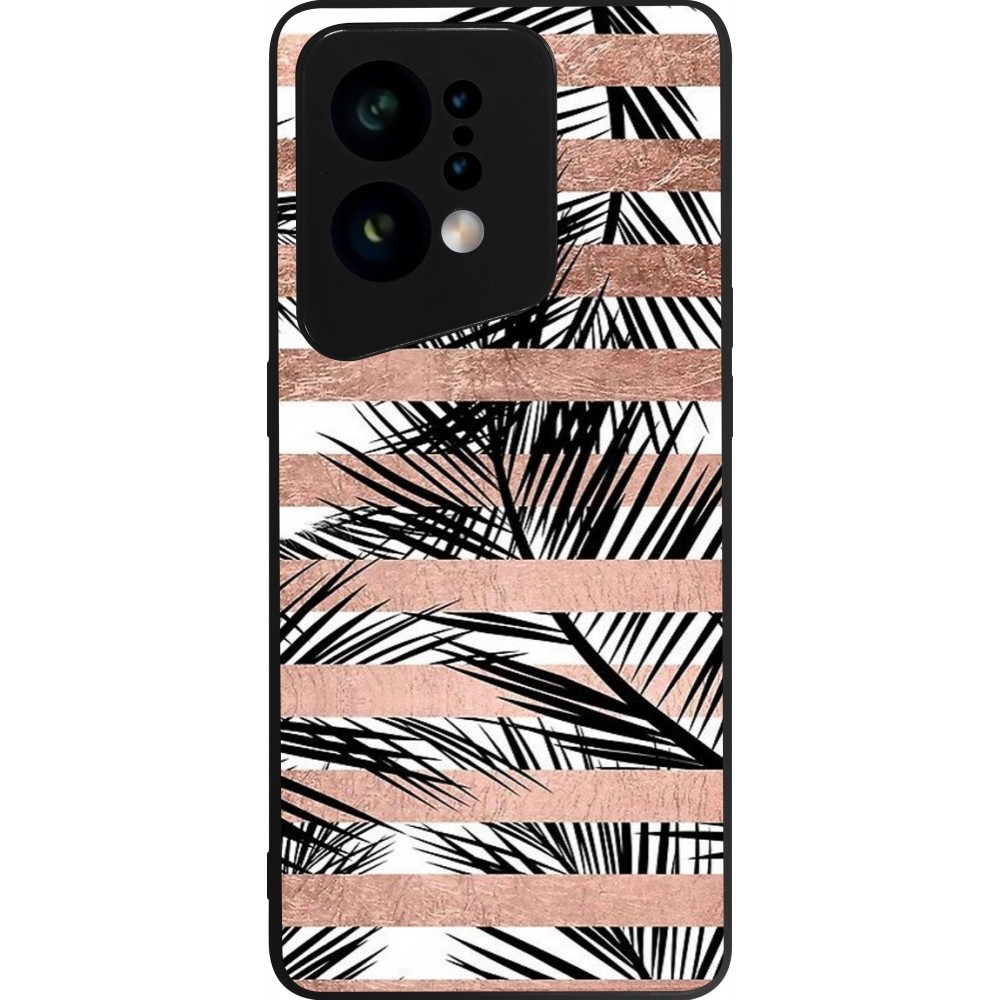 OPPO Find X5 Case Hülle - Silikon schwarz Palm trees gold stripes